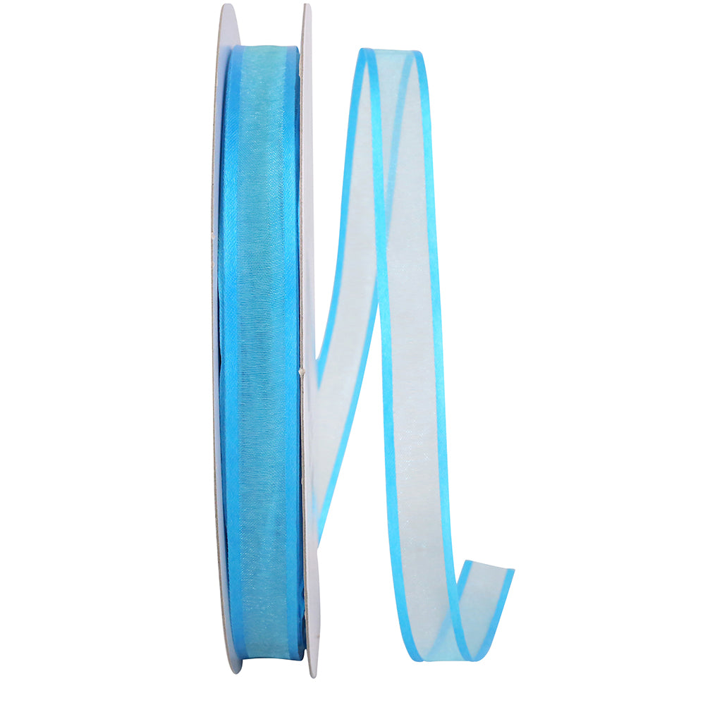 Turquoise Sheer Satin Edge Ribbon 5/8 Inch for Wreaths