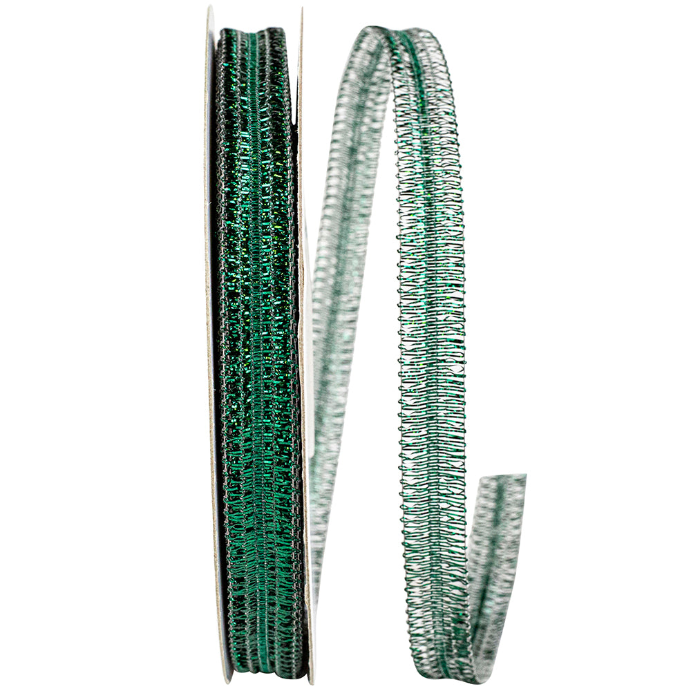 Green Metallic Corsage Wired Edge Ribbon 1/2 Inch 25 Yards