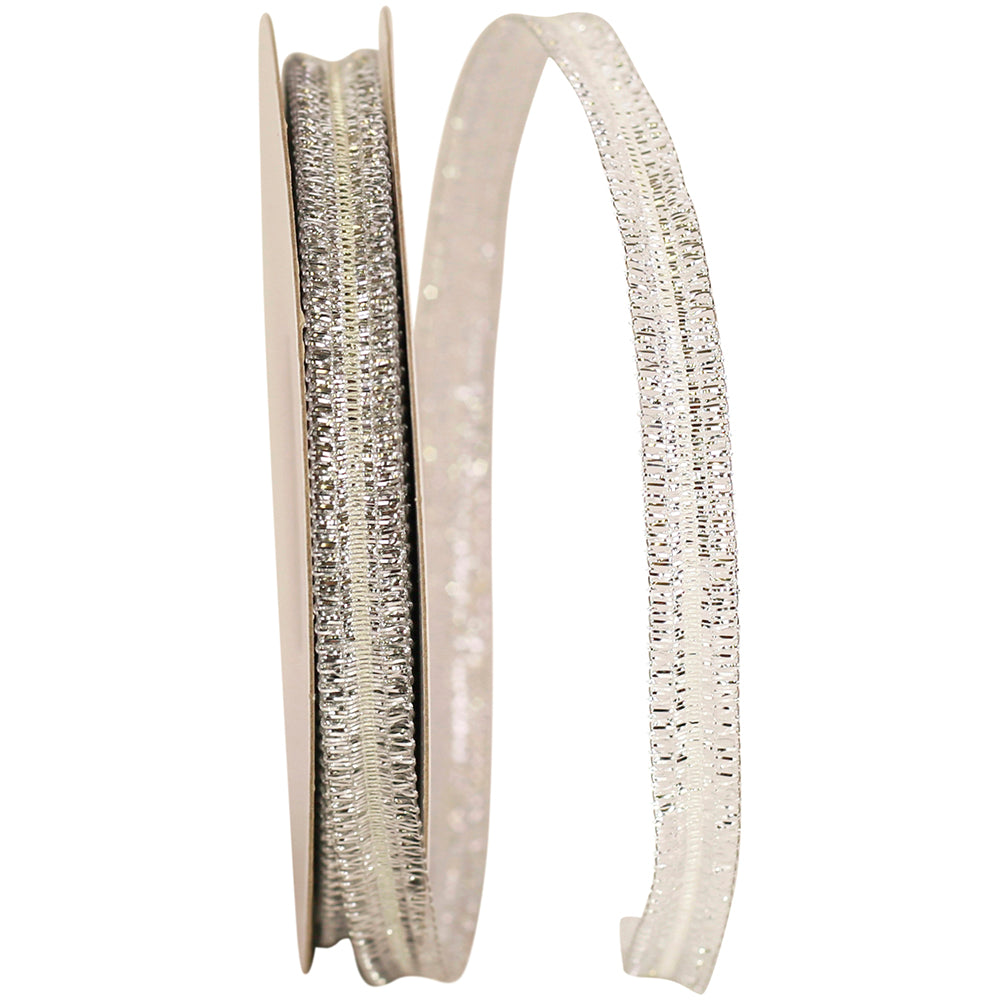 Silver 1/2 Inch Metallic Corsage Wired Edge Ribbon