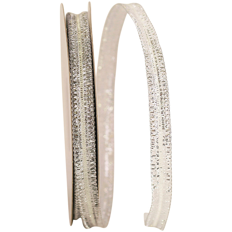 Silver 1/2 Inch Metallic Corsage Wired Edge Ribbon