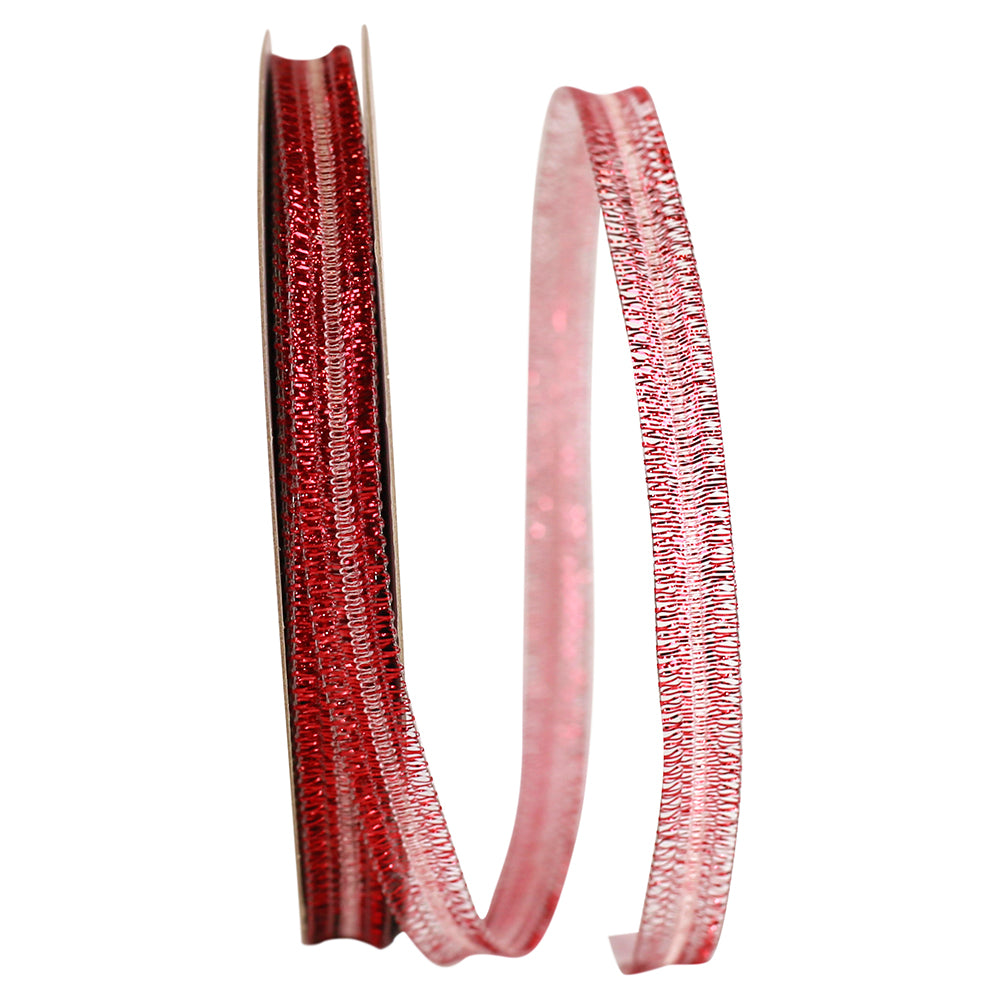 Red White 1/2 Inch Metallic Corsage Wired Edge Ribbon