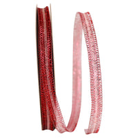 Red White 1/2 Inch Metallic Corsage Wired Edge Ribbon