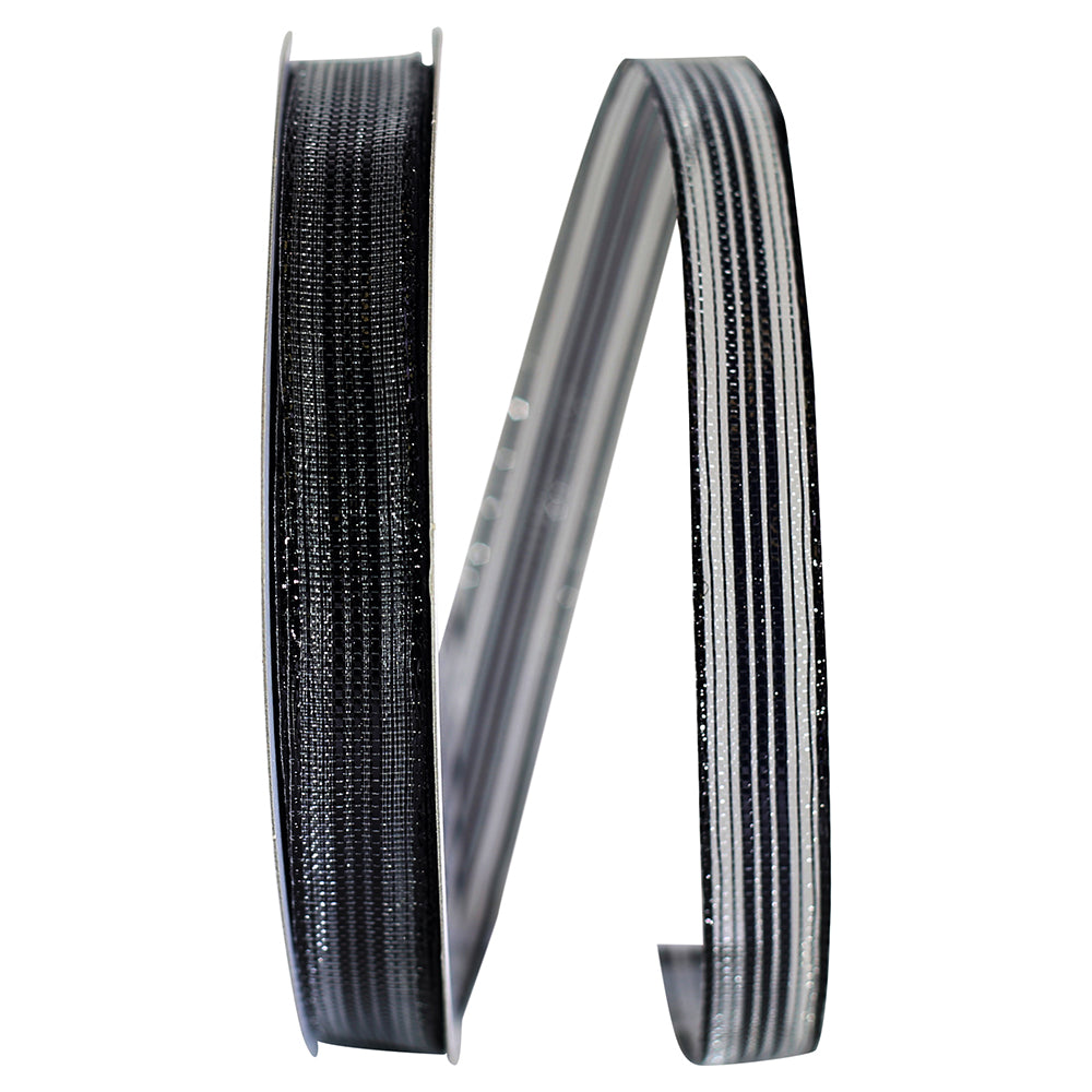 Black 5/8 Inch Metallic Stripe Mesh Wired Edge Ribbon