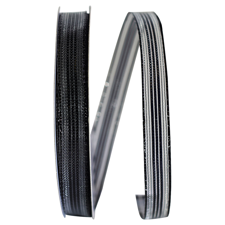 Black 5/8 Inch Metallic Stripe Mesh Wired Edge Ribbon