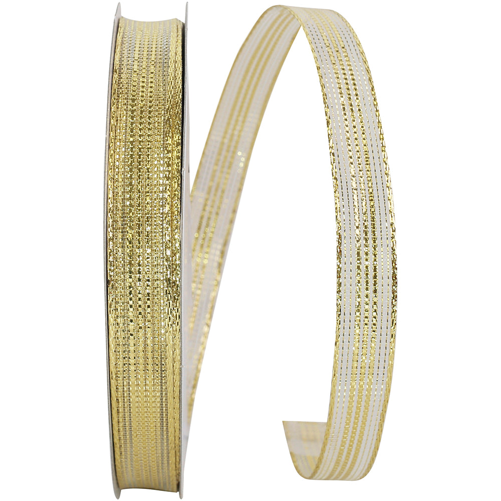 Gold 5/8 Inch Metallic Stripe Mesh Ribbon for Wreaths and Bows