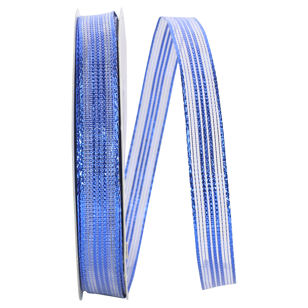 5/8 Inch Royal Stripe Mesh Metallic Wired Edge Ribbon
