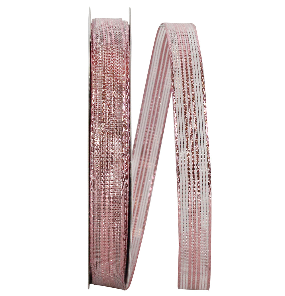 Pink Metallic Stripe Mesh Corsage Ribbon 5/8 Inch