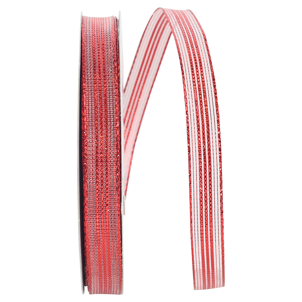 Red 5/8 Inch Metallic Stripe Mesh Wired Edge Ribbon