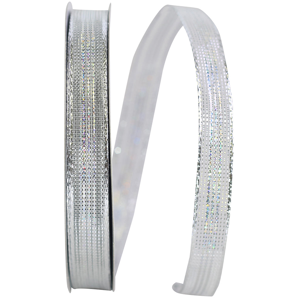 Silver 5/8 Inch Metallic Corsage Ribbon for Wreaths and Bows