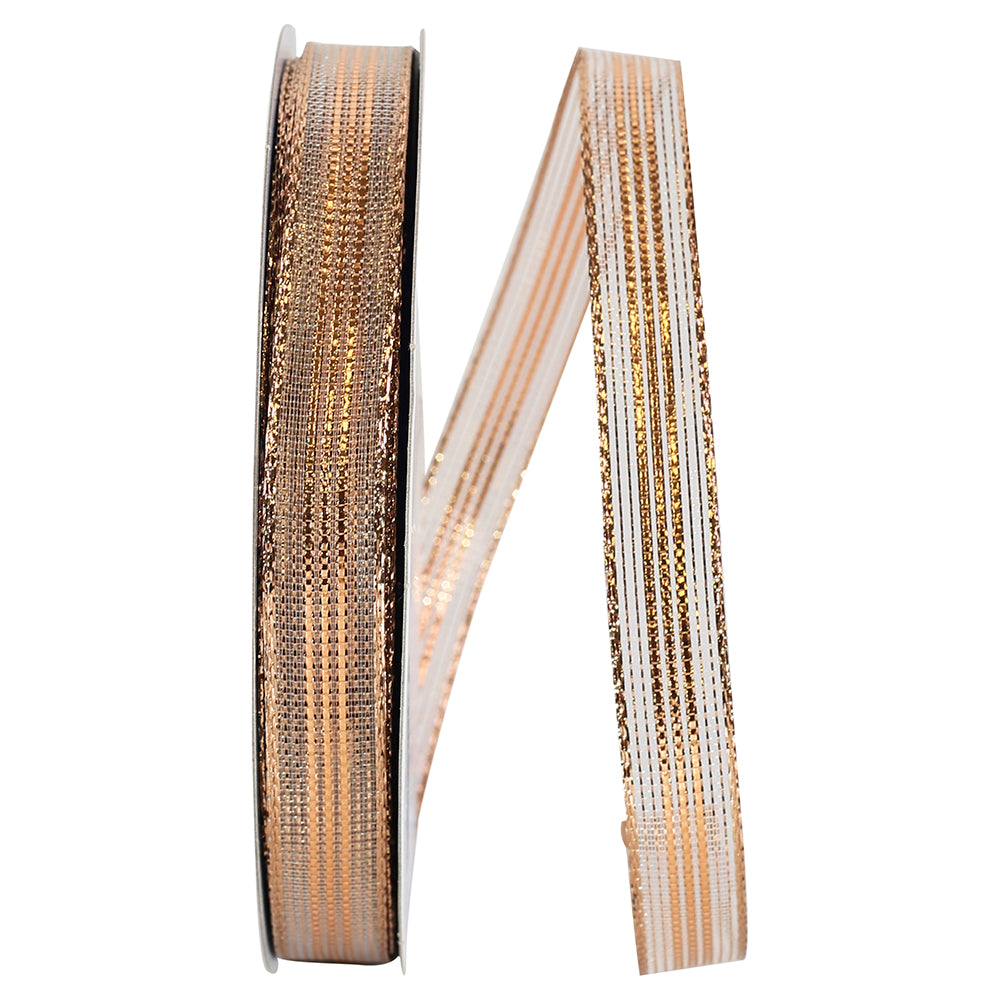 Bronze 5/8 Inch Metallic Stripe Mesh Wired Edge Ribbon