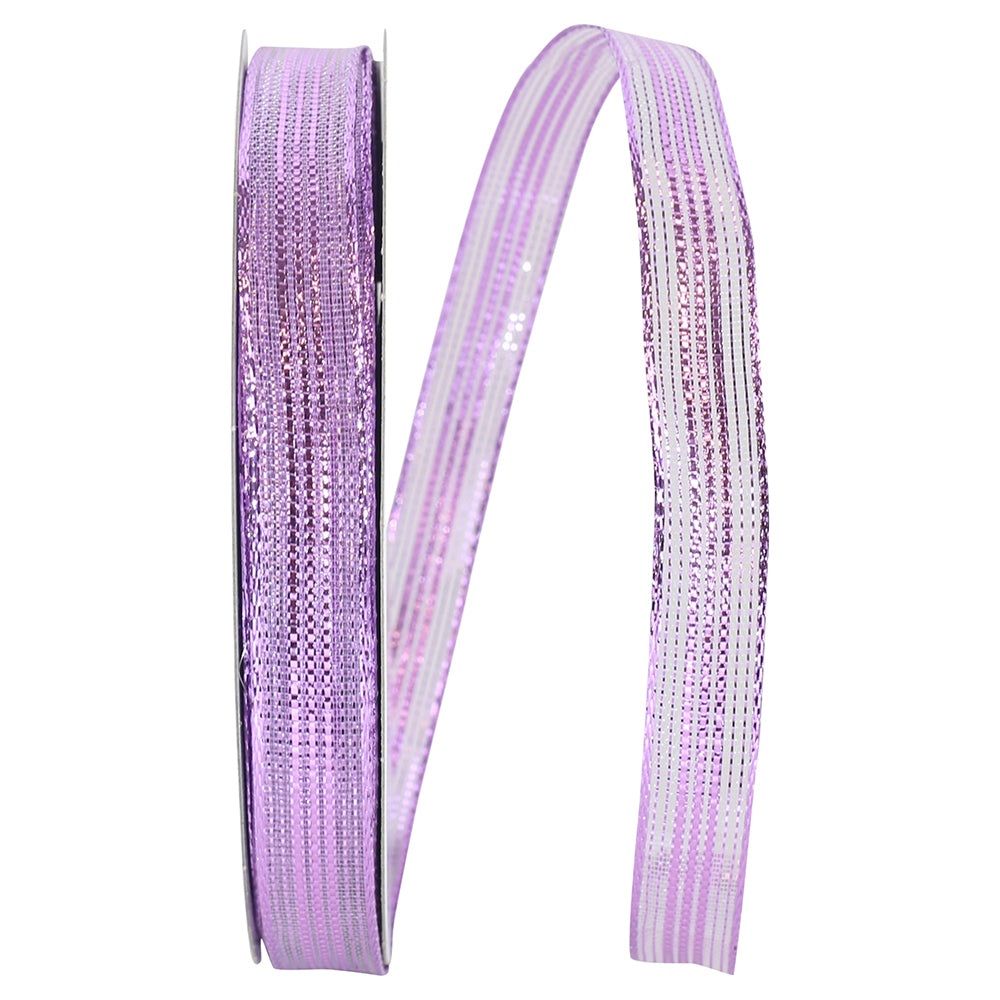 Lavender 5/8 Inch Metallic Stripe Mesh Wired Edge Ribbon