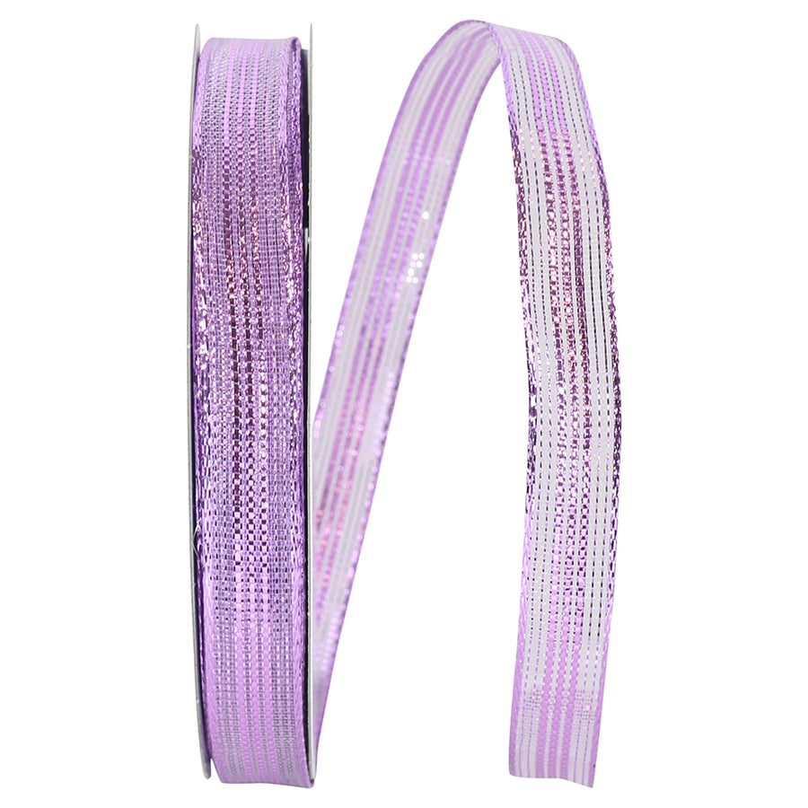 Lavender 5/8 Inch Metallic Stripe Mesh Wired Edge Ribbon