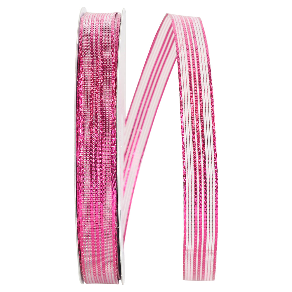 Fuchsia 5/8 Inch Metallic Stripe Mesh Ribbon for Wreaths