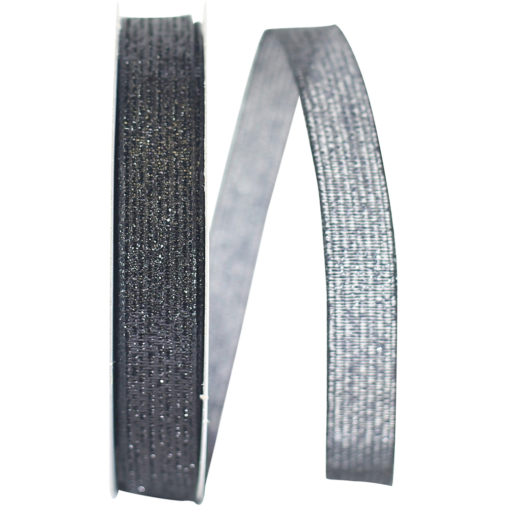 Black 5/8 Inch Metallic Wired Edge Ribbon for Wreaths