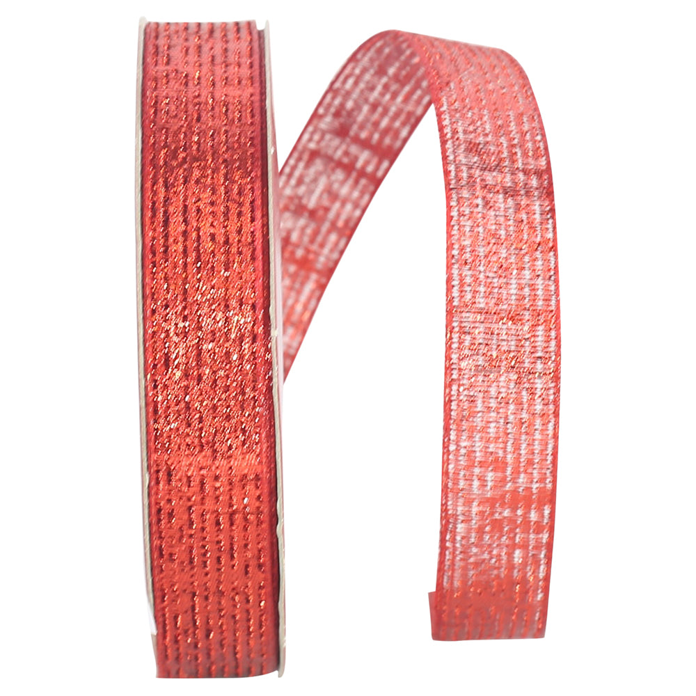 Red 5/8 Inch Metallic Wired Edge Ribbon for Wreaths and Bows