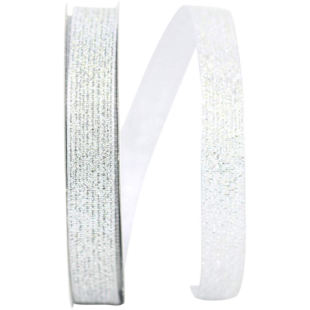 Silver Metallic Wired Edge Ribbon 5/8 Inch for Wreaths
