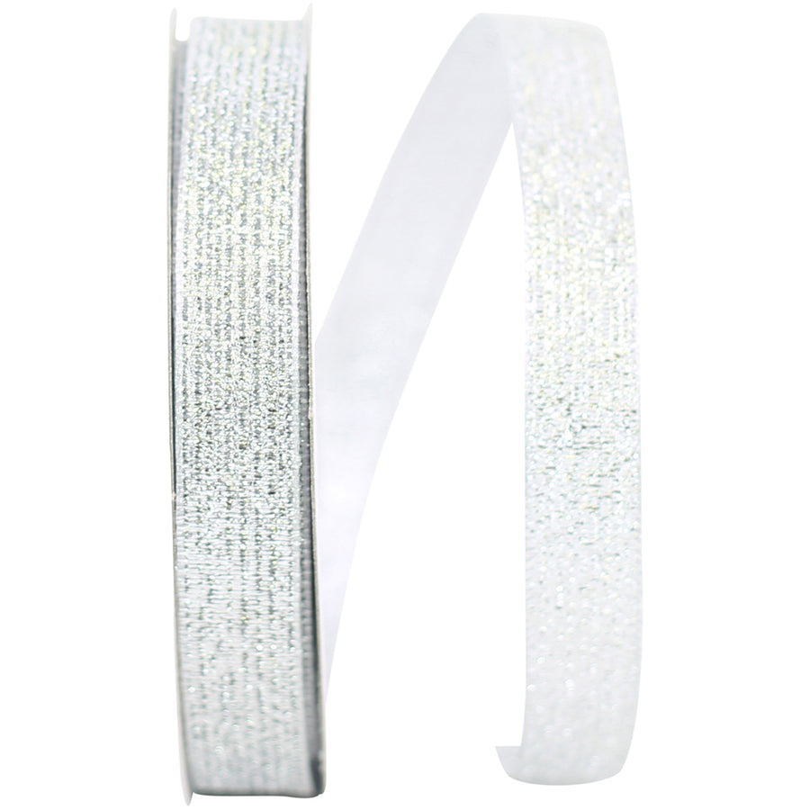 Silver Metallic Wired Edge Ribbon 5/8 Inch for Wreaths