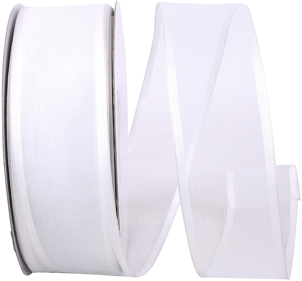 White 1-1 2 Inch Charlize Sheer Satin Wired Edge Ribbon for Wreaths & Bows