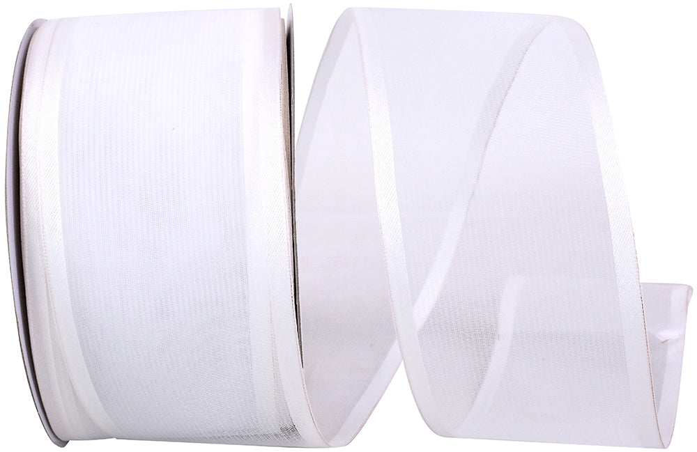 White 2-1 2 Inch Charlize Sheer Satin Wired Edge Ribbon for Wreaths & Bows