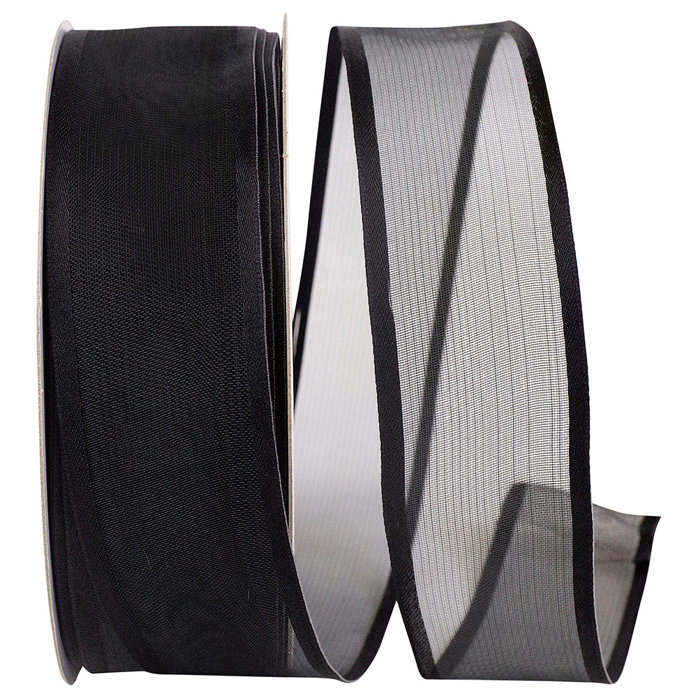 Black 1-1 2 Inch Charlize Sheer Satin Wired Edge Ribbon for Wreaths & Bows