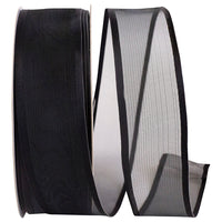 Black 1-1 2 Inch Charlize Sheer Satin Wired Edge Ribbon for Wreaths & Bows