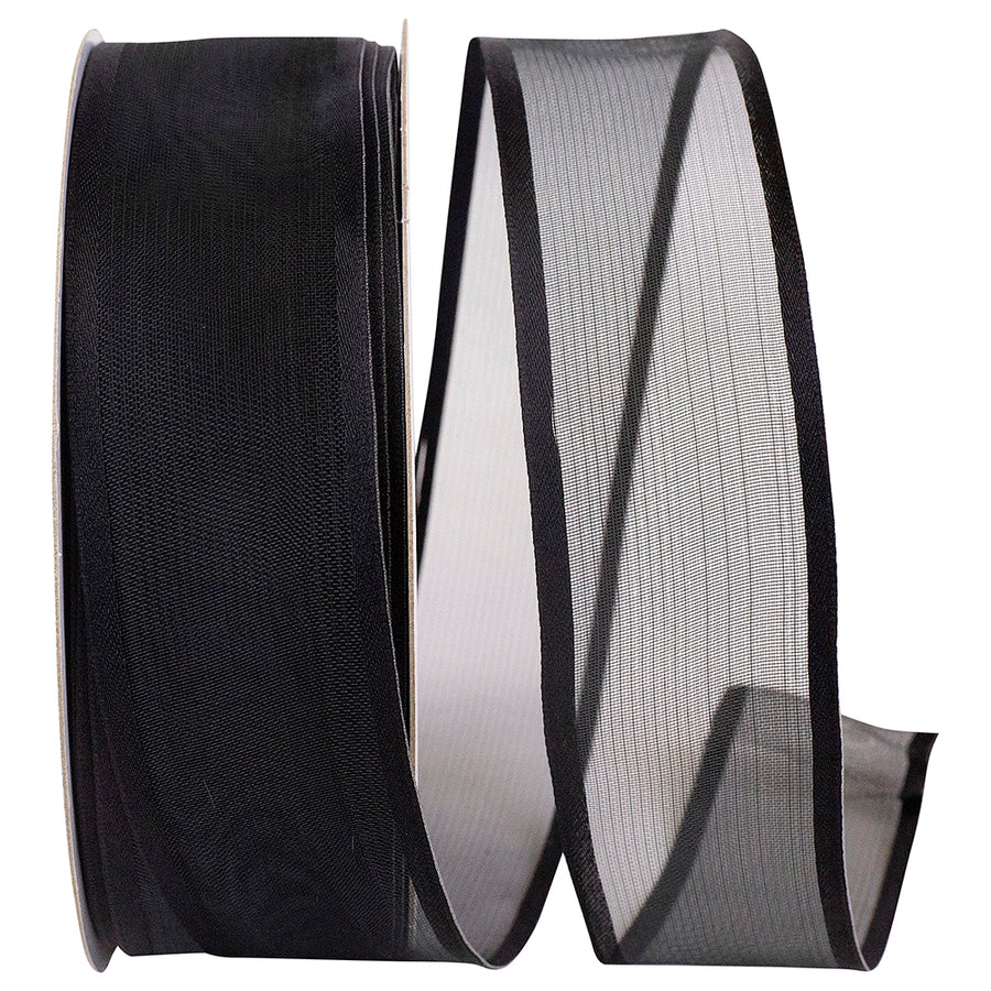 Black 1-1 2 Inch Charlize Sheer Satin Wired Edge Ribbon for Wreaths & Bows