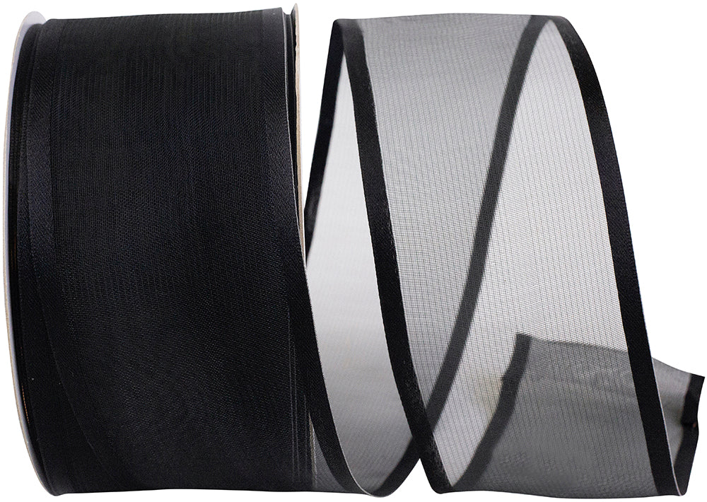Black 2-1 2 Inch Charlize Sheer Satin Wired Edge Ribbon for Wreaths & Bows
