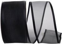 Black 2-1 2 Inch Charlize Sheer Satin Wired Edge Ribbon for Wreaths & Bows