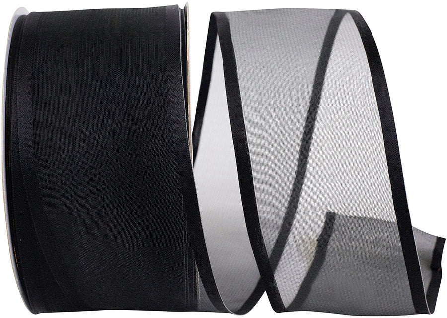 Black 2-1 2 Inch Charlize Sheer Satin Wired Edge Ribbon for Wreaths & Bows
