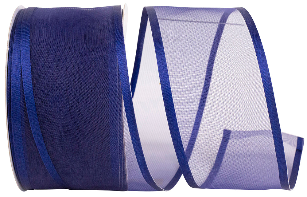 Navy 2-1 2 Inch Charlize Sheer Satin Wired Edge Ribbon for Wreaths & Bows