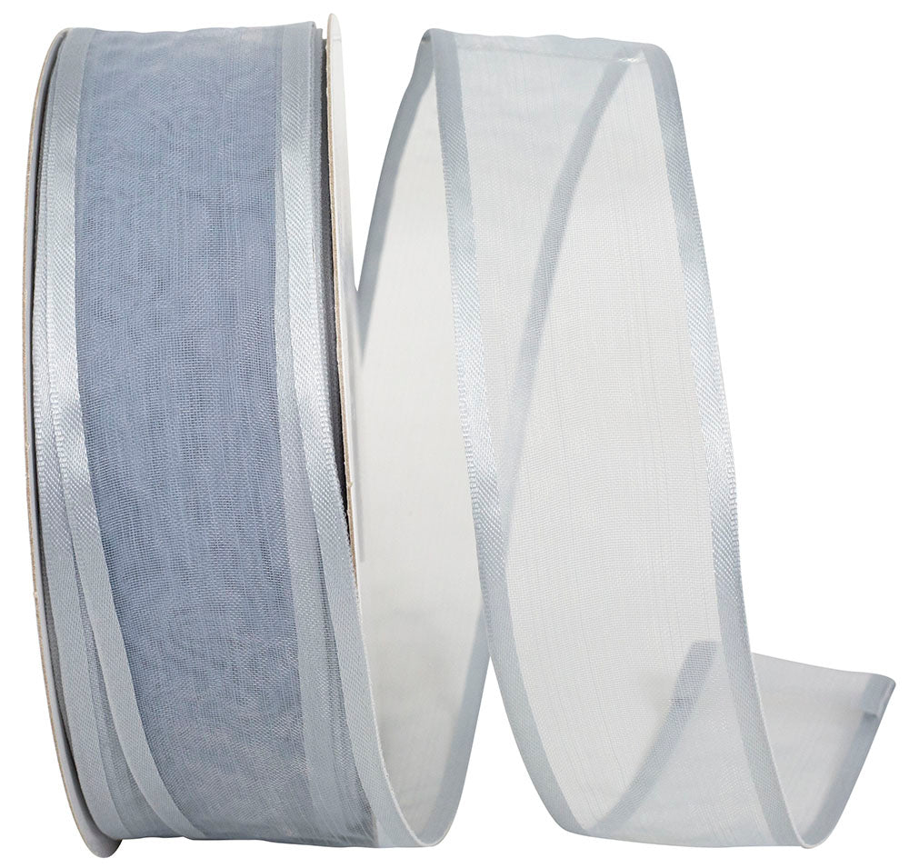 Silver 1-1 2 Inch Charlize Sheer Satin Wired Edge Ribbon for Wreaths & Bows