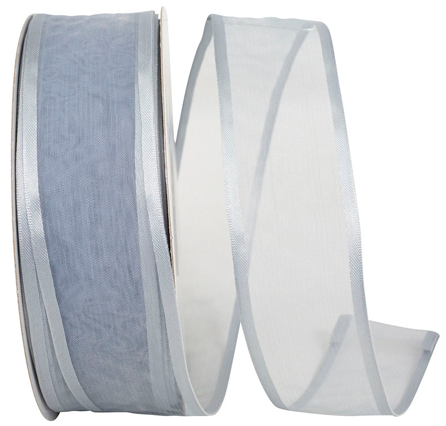 Silver 1-1 2 Inch Charlize Sheer Satin Wired Edge Ribbon for Wreaths & Bows