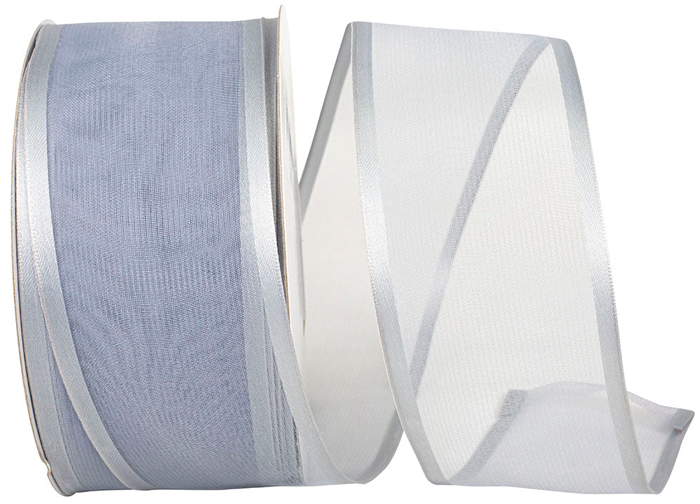 Silver 2-1 2 Inch Charlize Sheer Satin Wired Edge Ribbon for Wreaths & Bows