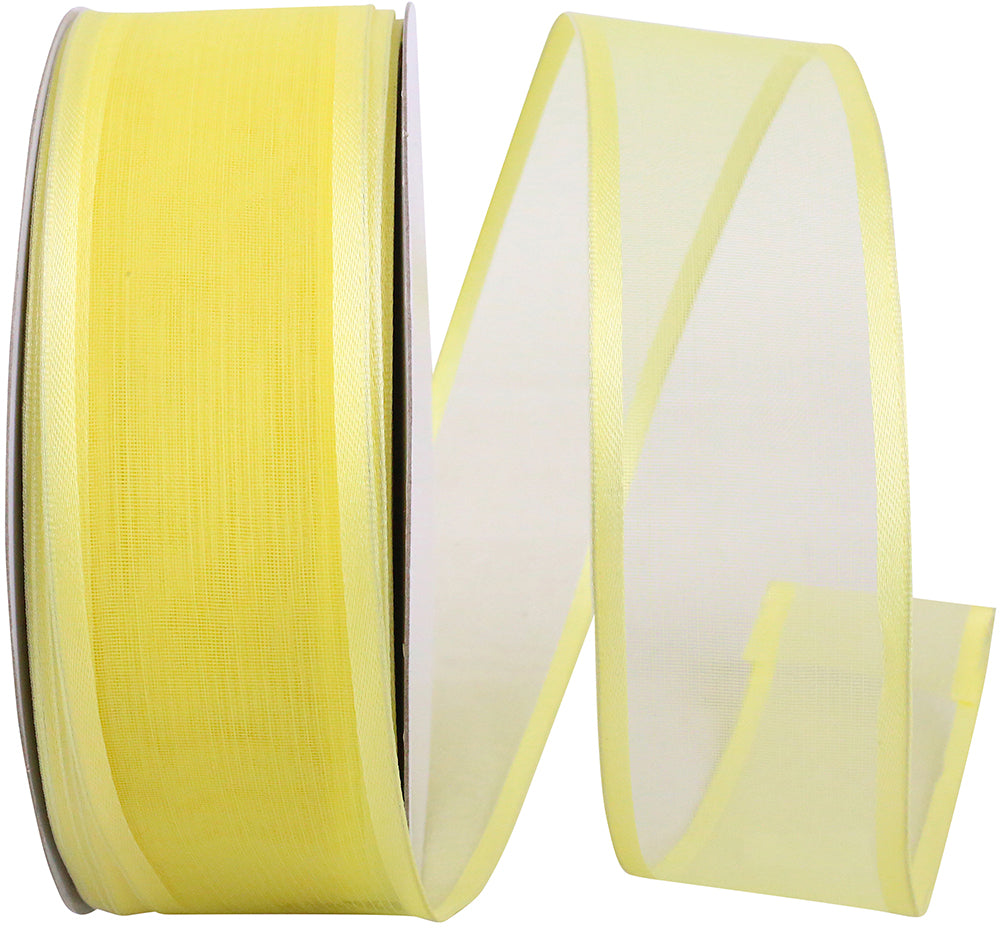 Yellow 1-1 2 Inch Charlize Sheer Satin Wired Edge Ribbon for Wreaths & Bows