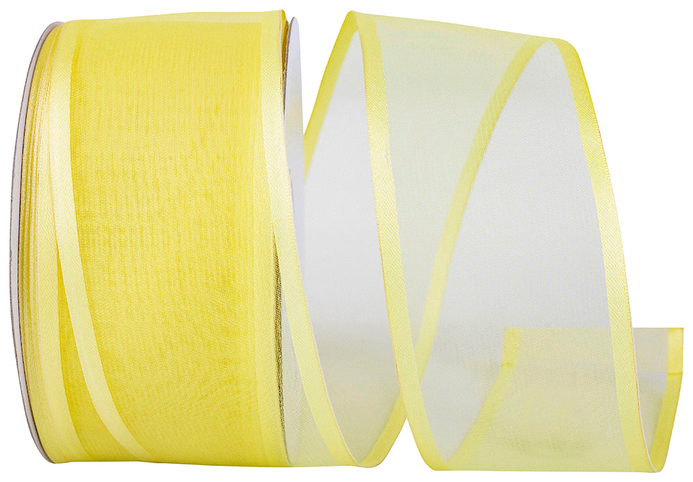 Yellow 2-1 2 Inch Charlize Sheer Satin Wired Edge Ribbon for Wreaths & Bows