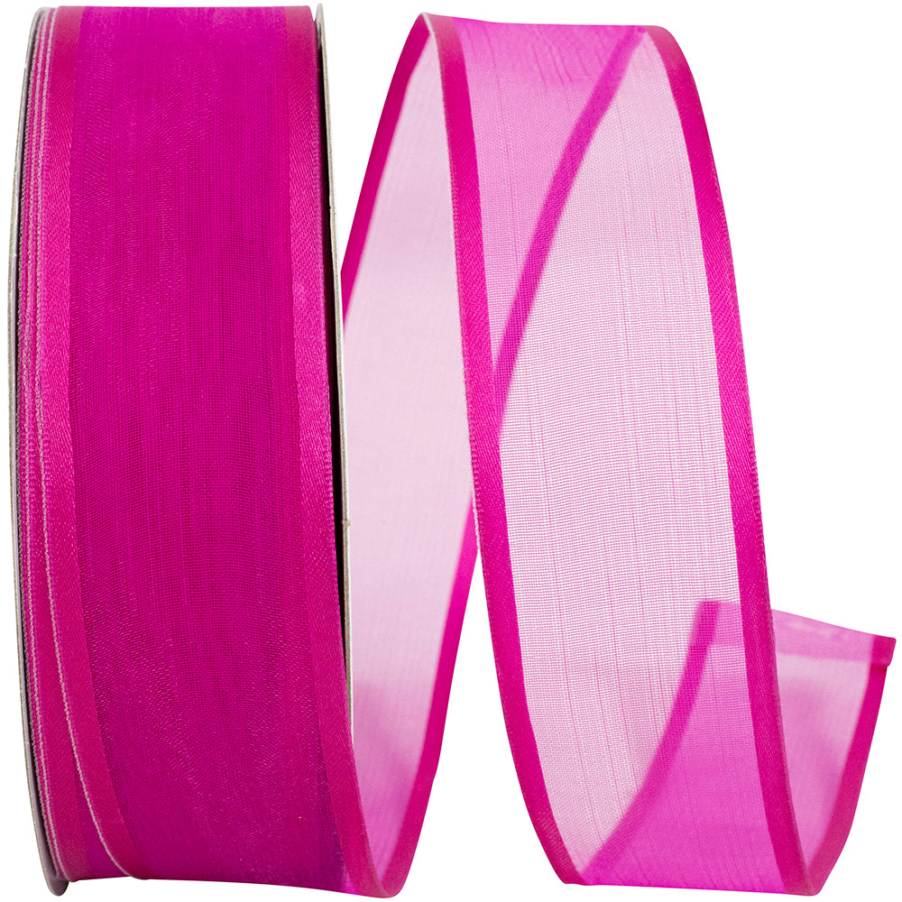 Fuchsia 1-1 2 Inch Charlize Sheer Satin Wired Edge Ribbon for Wreaths & Bows