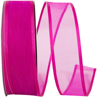 Fuchsia 1-1 2 Inch Charlize Sheer Satin Wired Edge Ribbon for Wreaths & Bows