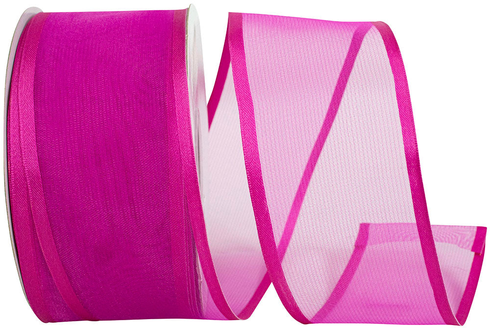 Fuchsia 2-1 2 Inch Charlize Sheer Satin Wired Edge Ribbon for Wreaths & Bows