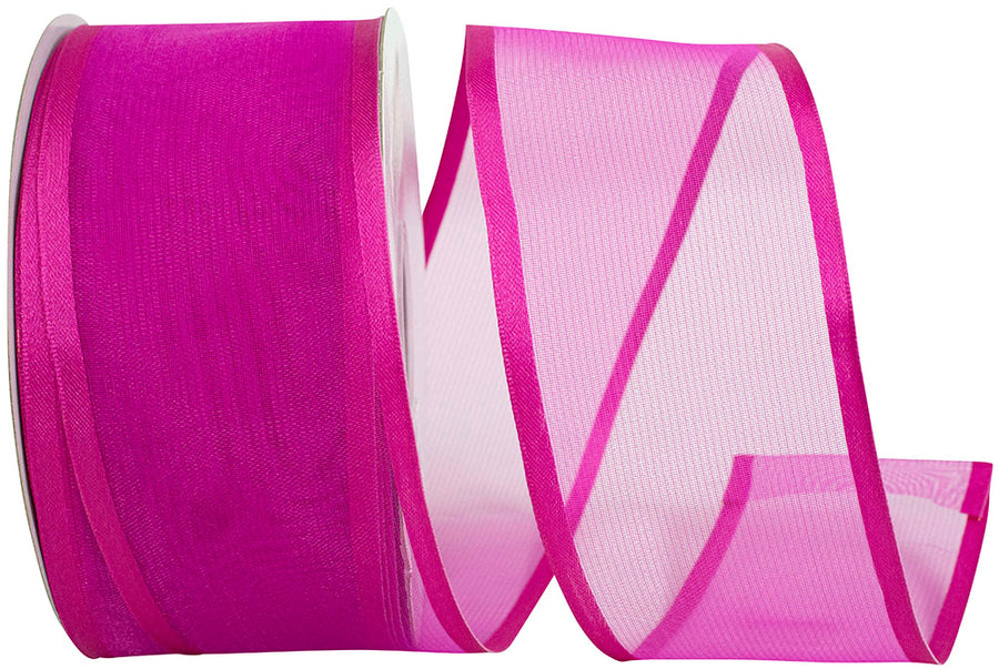 Fuchsia 2-1 2 Inch Charlize Sheer Satin Wired Edge Ribbon for Wreaths & Bows