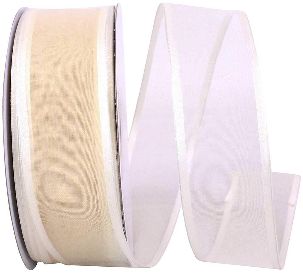 Ivory 1-1 2 Inch Charlize Sheer Satin Wired Edge Ribbon for Wreaths & Bows