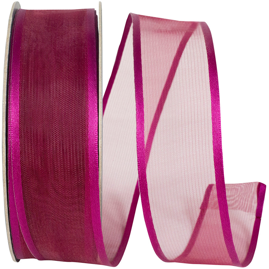 Plum 1-1 2 Inch Charlize Sheer Satin Wired Edge Ribbon for Wreaths & Bows