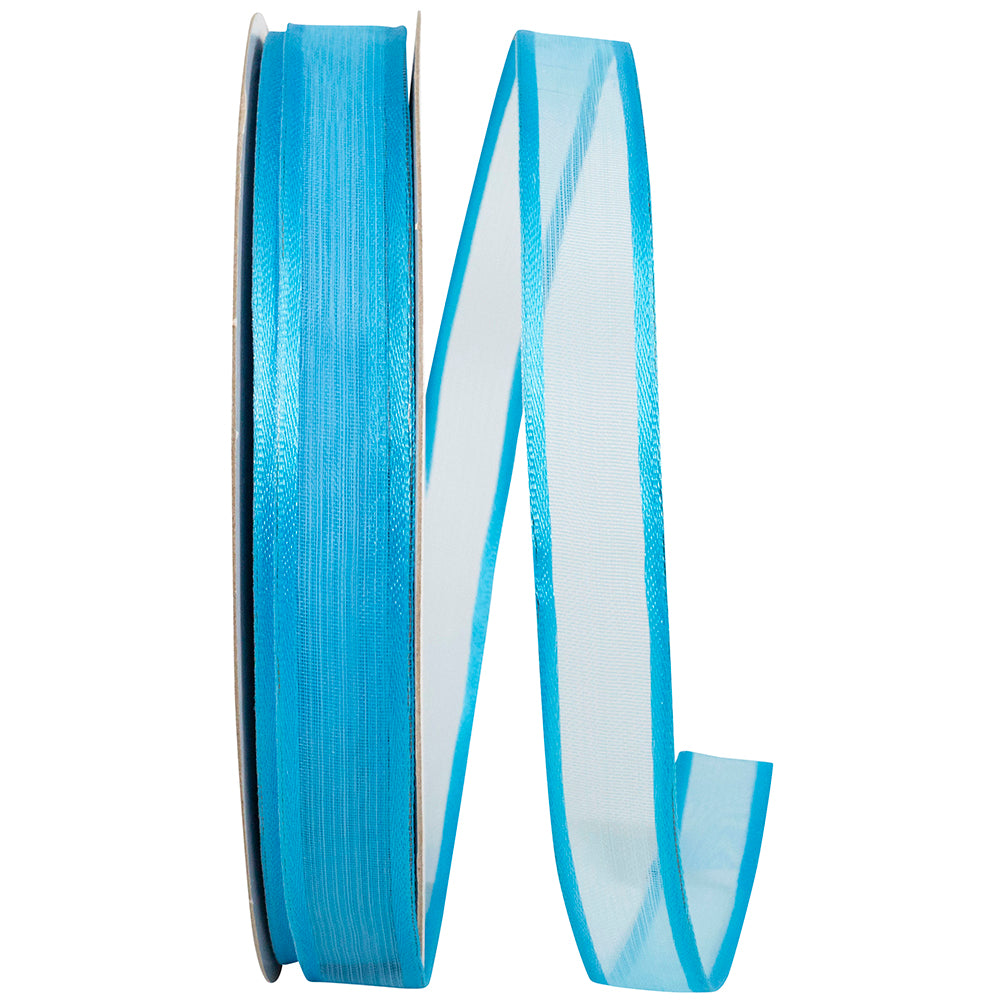 Turquoise Sheer Satin Wired Edge Ribbon 5/8 Inch 50 Yards