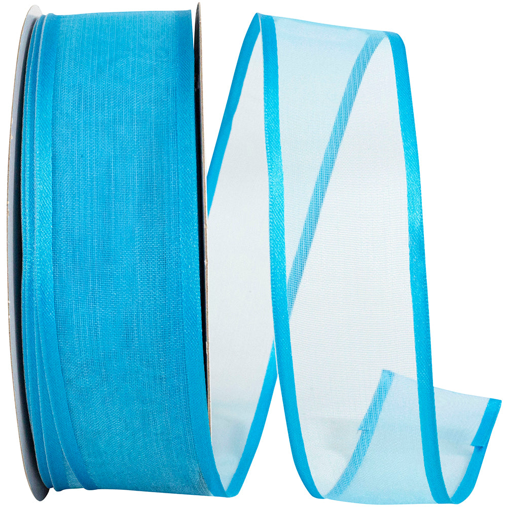 Turquoise Charlize Sheer Satin Wired Edge Ribbon 1-1/2 Inch