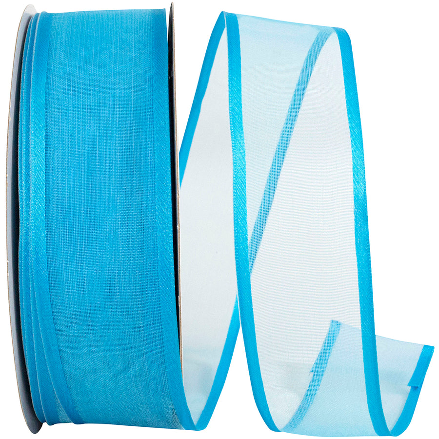 Turquoise Charlize Sheer Satin Wired Edge Ribbon 1-1/2 Inch