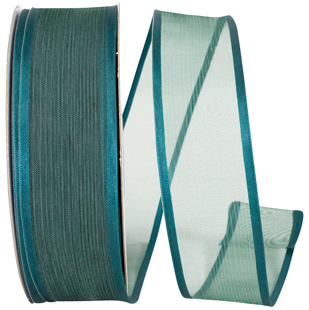 Teal Satin Wired Edge Ribbon 1-1/2 Inch for Wreaths