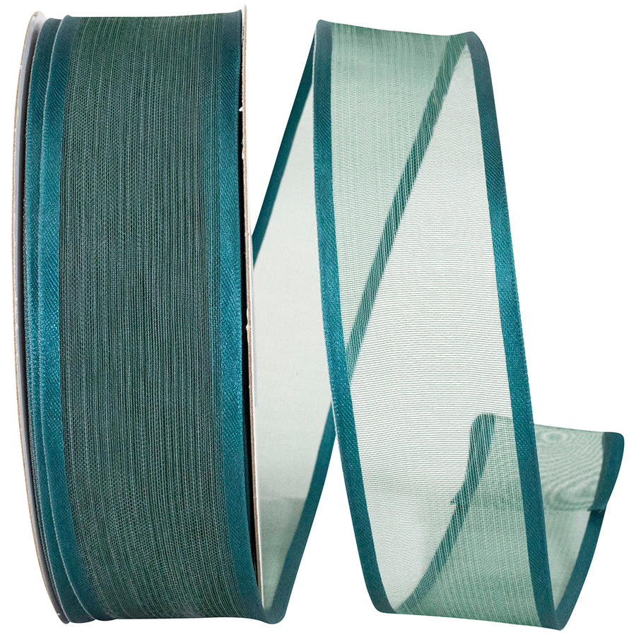 Teal Satin Wired Edge Ribbon 1-1/2 Inch for Wreaths