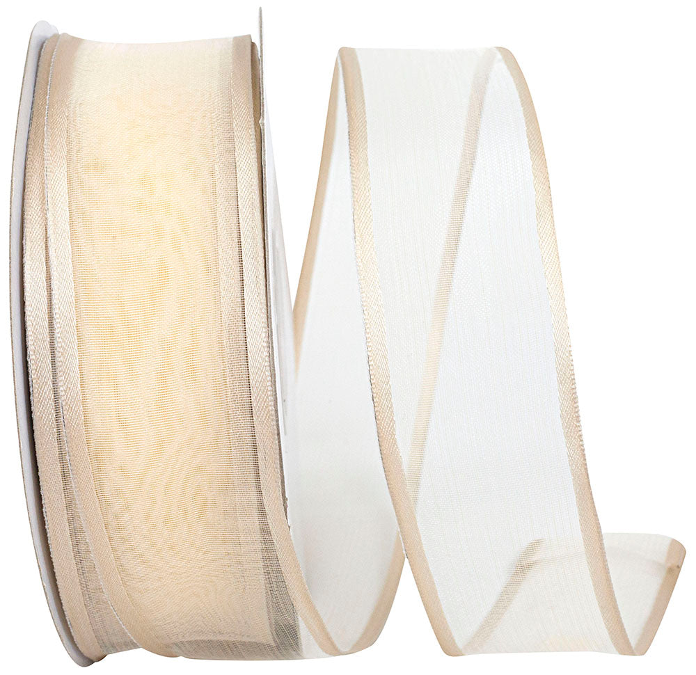 Taupe 1-1 2 Inch Charlize Sheer Satin Wired Edge Ribbon for Wreaths & Bows