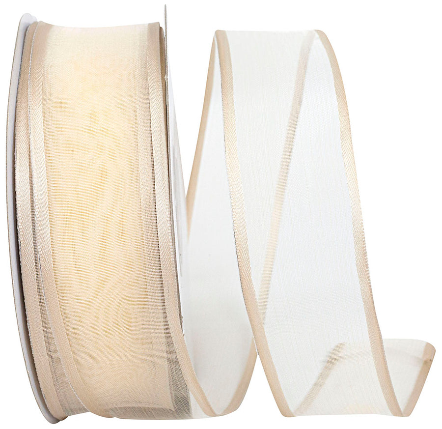 Taupe 1-1 2 Inch Charlize Sheer Satin Wired Edge Ribbon for Wreaths & Bows