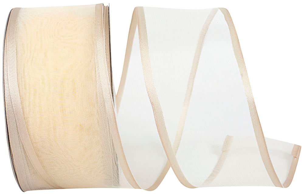 Taupe 2-1 2 Inch Charlize Sheer Satin Wired Edge Ribbon for Wreaths & Bows