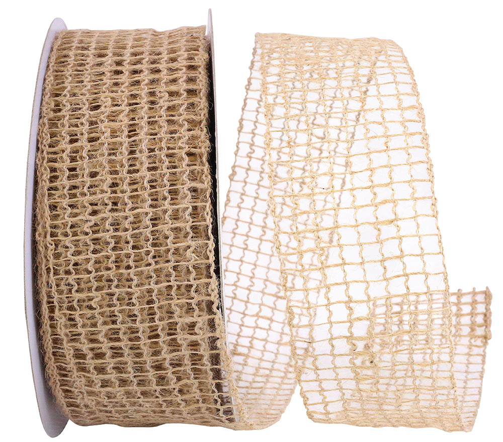 Natural Jute Wired Ribbon 2-1/2 Inch for Wreaths and Bows